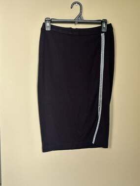 Ambar Black Pencil Skirt with Contrast Piping and Front Slit
